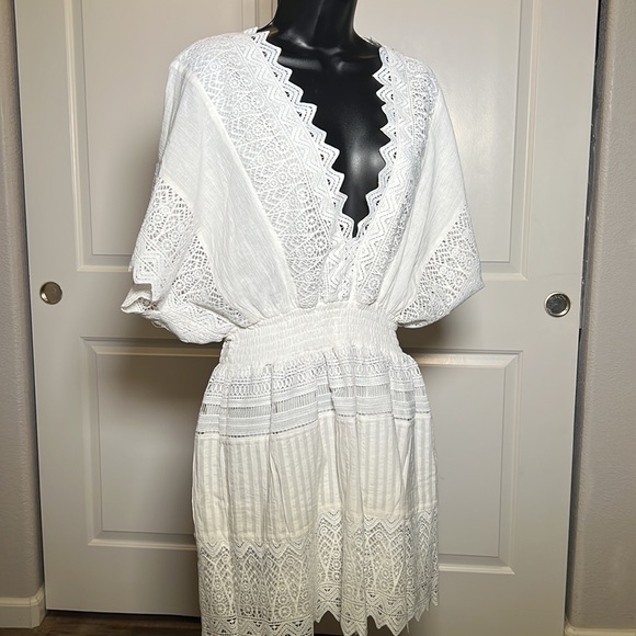 Off-White Front&Back V-Neck Mini Dress | elastic waist band | med | never worn - Picture 5 of 11